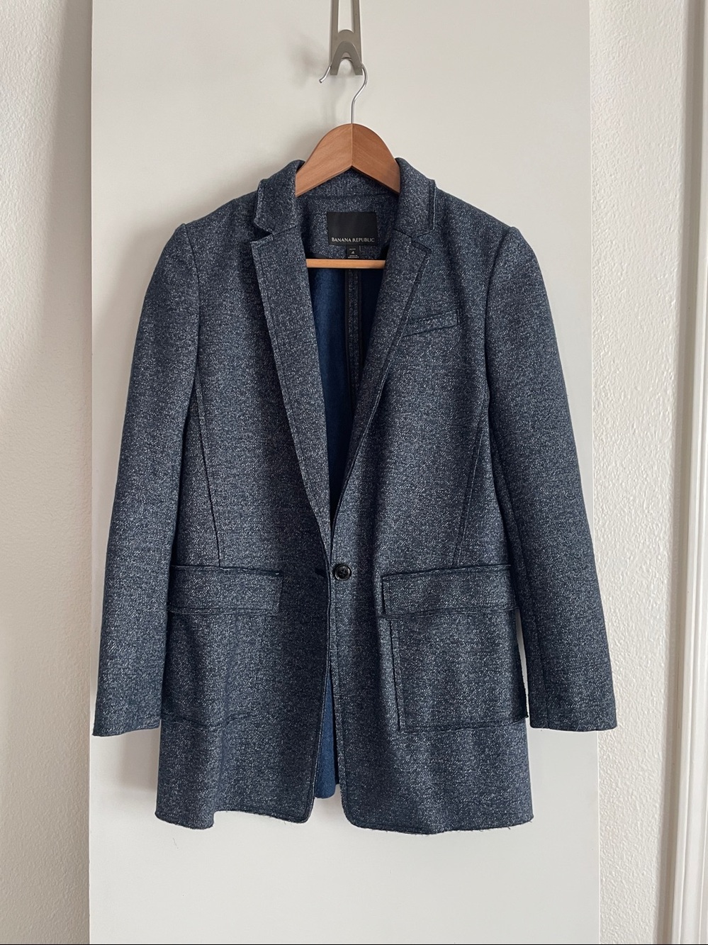 Banana Republic Wool Blend Knit Unlined Relaxed Fit Blazer Pale Blue Grey NWOT